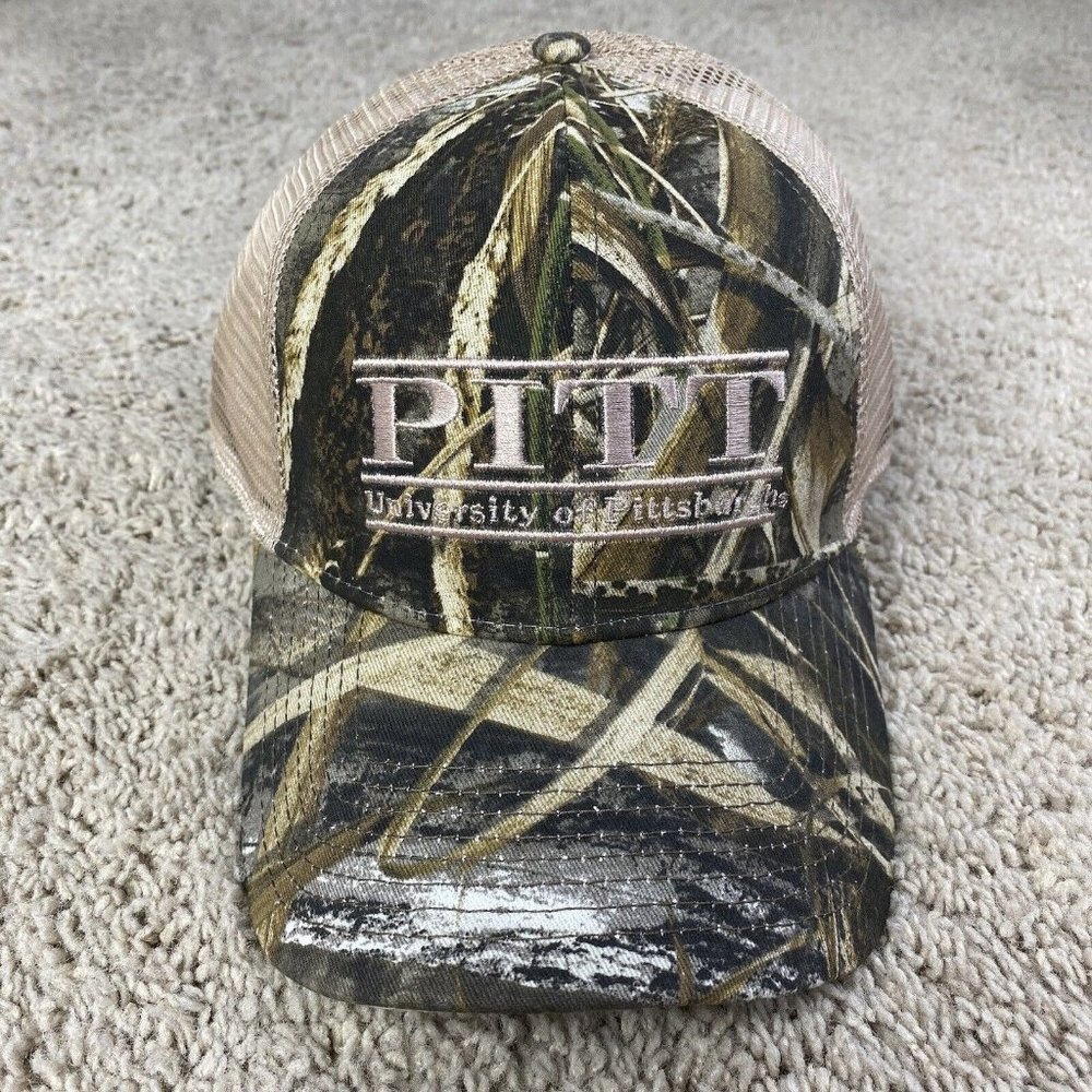 Pitt Panthers The Game Bar Hat Realtree Camo Max 5 Trucker Mesh Snapback Cap NWT